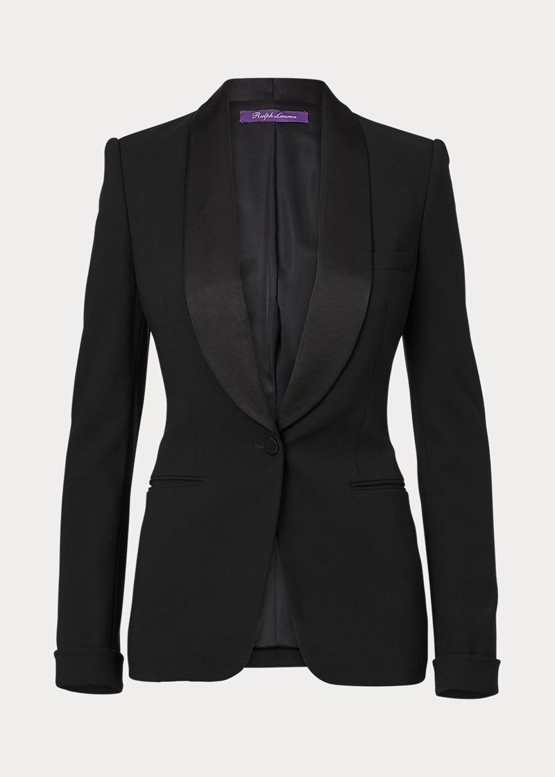 Blazer Ralph Lauren Damska Czarne Sawyer Wełna Tuxedo Jacket 806291-GBK